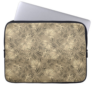 Tropical Palm Tree Leaves Pattern Gold Laptop Sleeve