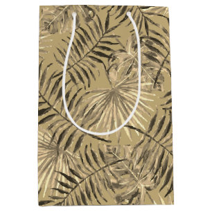 Tropical Palm Tree Leaves Pattern Gold Medium Gift Bag