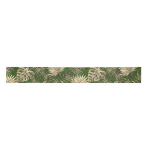 Tropical Palm Tree Leaves Pattern Green Gold Satin Ribbon