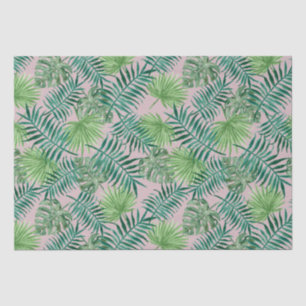 Tropical Palm Tree Leaves Pattern Green Pink Tissue Paper