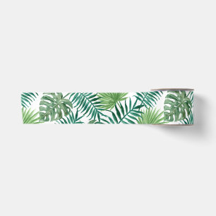 Tropical Palm Tree Leaves Pattern Green Satin Ribbon