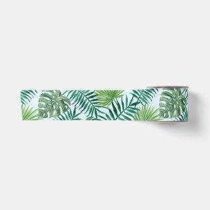 Tropical Palm Tree Leaves Pattern Green Satin Ribbon