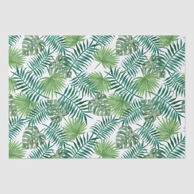 Tropical Palm Tree Leaves Pattern Green Tissue Paper (Front)