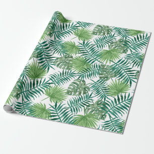 Tropical Palm Tree Leaves Pattern Green Wrapping Paper