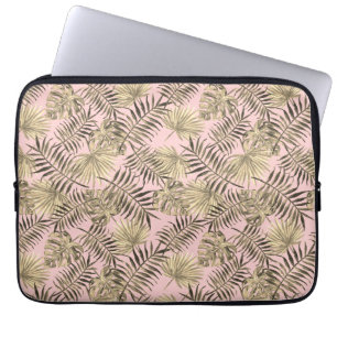 Tropical Palm Tree Leaves Pattern Pink Gold Laptop Sleeve