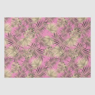 Tropical Palm Tree Leaves Pattern Pink Gold Tissue Paper