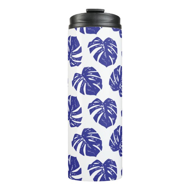 Tropical palm tree leaves pattern thermal tumbler (Front)