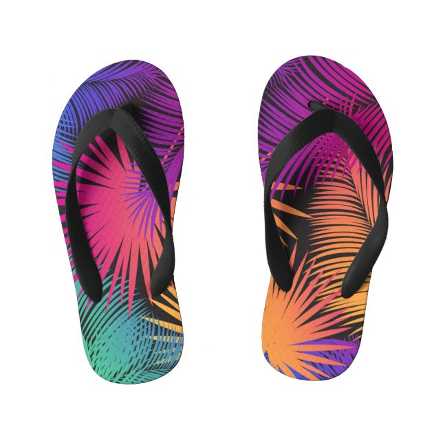 Tropical Palm Tree Leaves Pattern Watercolor Kid's Thongs (Footbed)