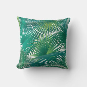 Tropical Palm Tree Leaves Pattern Watercolor Trend Cushion