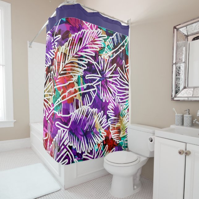 Tropical Palm Tree Leaves Shower Curtain (In Situ)