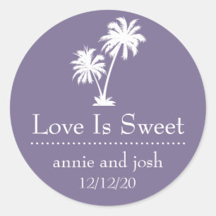 Tropical Palm Tree Love Is Sweet Label (Eggplant)