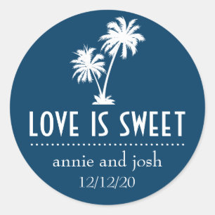 Tropical Palm Tree Love Is Sweet Label (Navy Blue)