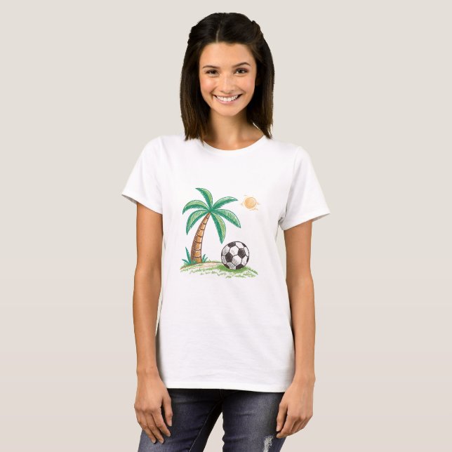 Tropical Palm Tree Low Soccer Ball T-Shirt (Front Full)