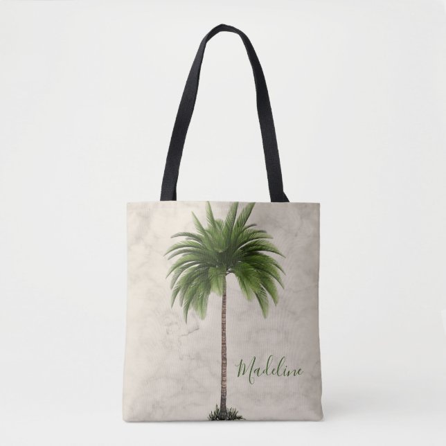 Tropical  Palm Tree Marble Champagne Elegant Tote Bag (Front)