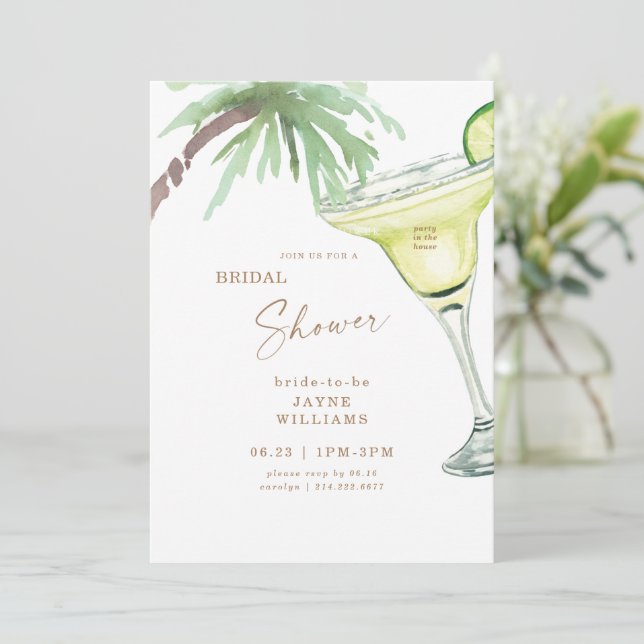 Tropical Palm Tree Margarita Bridal Shower  Invita Invitation (Standing Front)