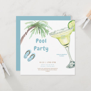 Tropical Palm Tree Margarita Pool Party Invitation