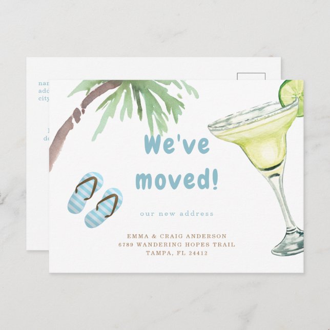 Tropical Palm Tree Margarita White We've Moved Postcard (Front/Back)