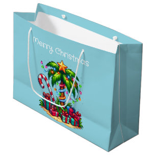 Tropical Palm Tree Merry Christmas Large Gift Bag