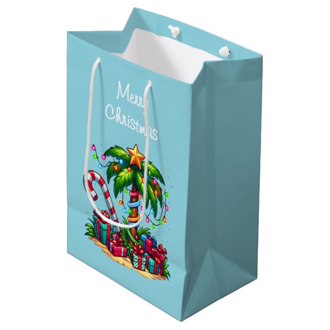 Tropical Palm Tree Merry Christmas Medium Gift Bag (Front Angled)
