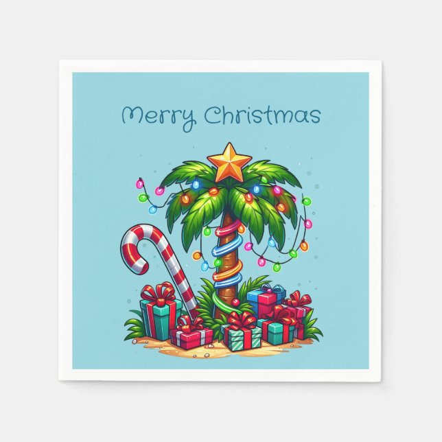 Tropical Palm Tree Merry Christmas Napkin (Front)