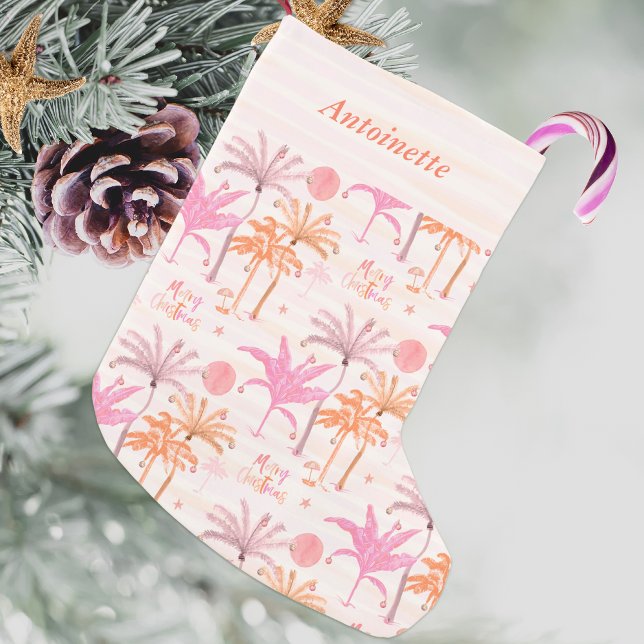 Tropical Palm Tree Merry Christmas Personalised Small Christmas Stocking (Creator Uploaded)