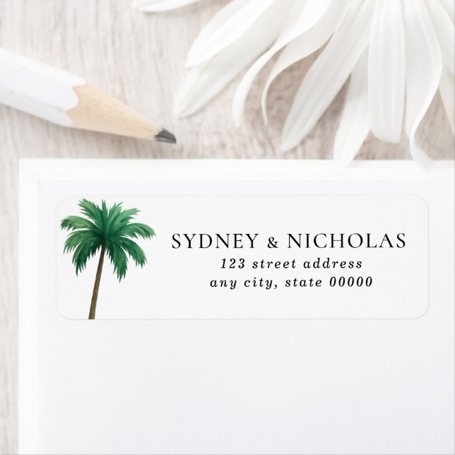 Tropical Palm Tree Minimal Wedding Return Address Label (Insitu)