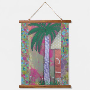 Tropical Palm Tree Mixed Media Hanging Tapestry