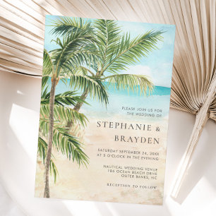 Tropical Palm Tree Modern Beach Wedding Invitation