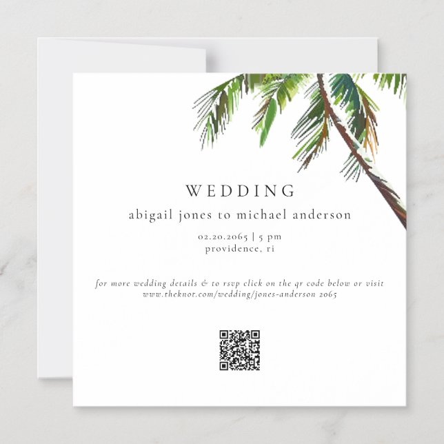 Tropical Palm Tree Modern Beach Wedding Magnetic Invitation (Front)