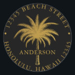 Tropical Palm Tree Modern Gold Return Address Classic Round Sticker<br><div class="desc">Create your own return address round sticker.  For more advanced customisation of this design,  please click the "customise further" link.</div>