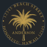 Tropical Palm Tree Modern Gold Return Address Classic Round Sticker<br><div class="desc">Create your own return address round sticker.  For more advanced customisation of this design,  please click the "customise further" link.</div>