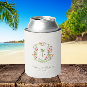Tropical Palm Tree Monogram Summer Wedding Favour Can Cooler