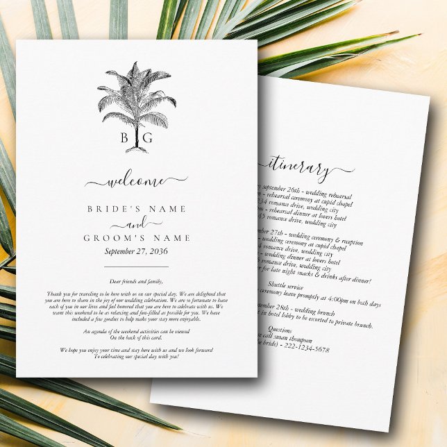 Tropical Palm Tree Monogram Wedding Itinerary  Program (Tropical Palm Tree Monogram Wedding Itinerary Program)