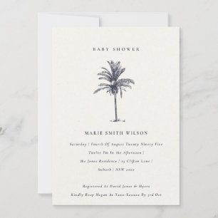 Tropical Palm Tree Navy Kraft Baby Shower Invite