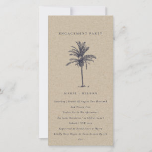 Tropical Palm Tree Navy Kraft Engagement Invite