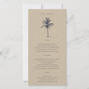 Tropical Palm Tree Navy Kraft Wedding Menu Card