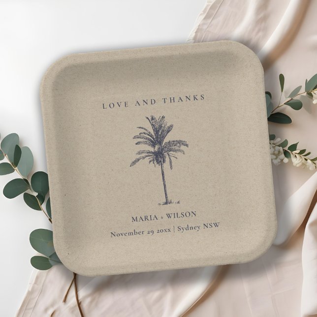 Tropical Palm Tree Navy Kraft Wedding Thanks Paper Plate (Creator Uploaded)