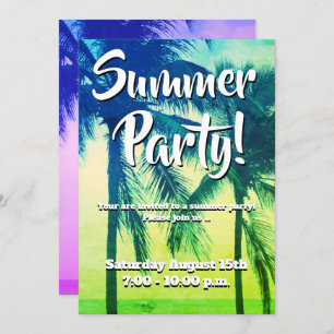 Tropical palm tree neon colour summer party invitation