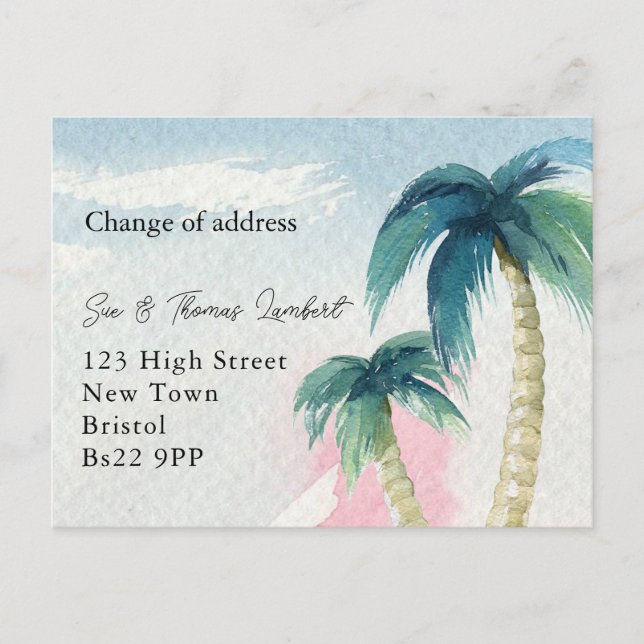 Tropical Palm Tree New Address Card (Front)