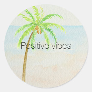 Tropical Palm Tree Ocean Beach     Classic Round Sticker