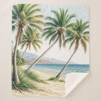 Tropical Palm Tree Ocean Sherpa Blanket