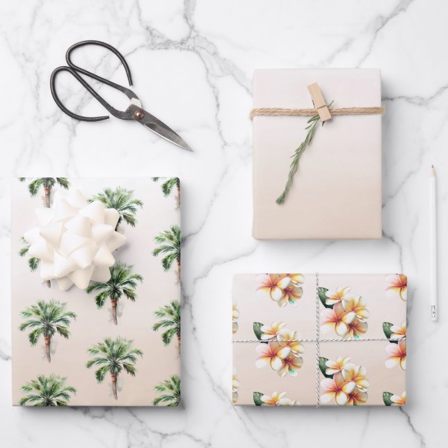 Tropical Palm Tree Ombre  Wrapping Paper Sheet (Front)