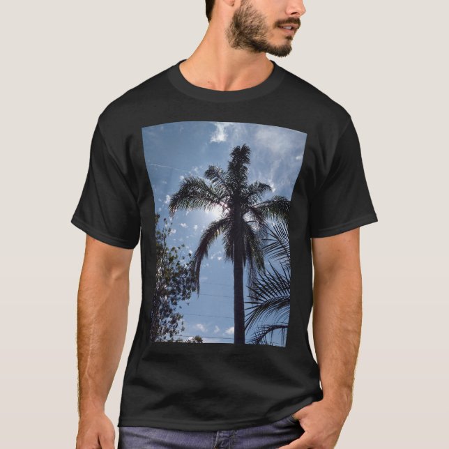 Tropical Palm Tree on Men's black Tshirt (Front)