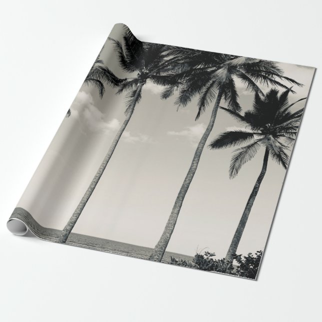 TROPICAL PALM TREE ON THE BEACH WRAPPING PAPER (Unrolled)