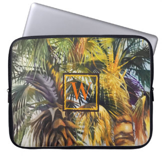 Tropical Palm Tree Painting with Monogram Laptop Sleeve