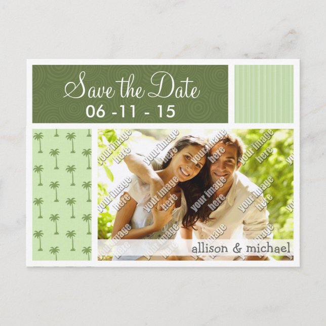 Tropical Palm Tree Pattern Announcement Postcard (Front)