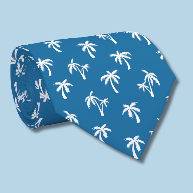 Tropical Palm Tree pattern blue Tie (blue and white palm tree tie)
