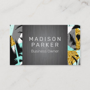 Tropical Palm Tree Pattern   Metal Brushed Business Card