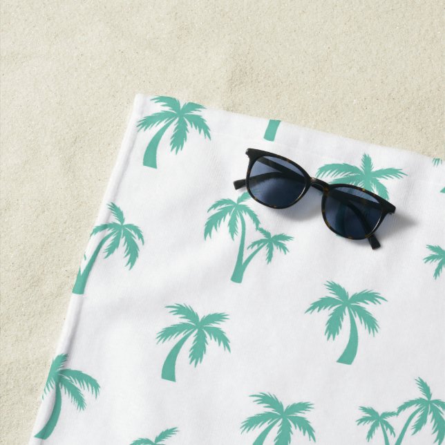 Tropical Palm Tree pattern sea green Beach Towel (In Situ)