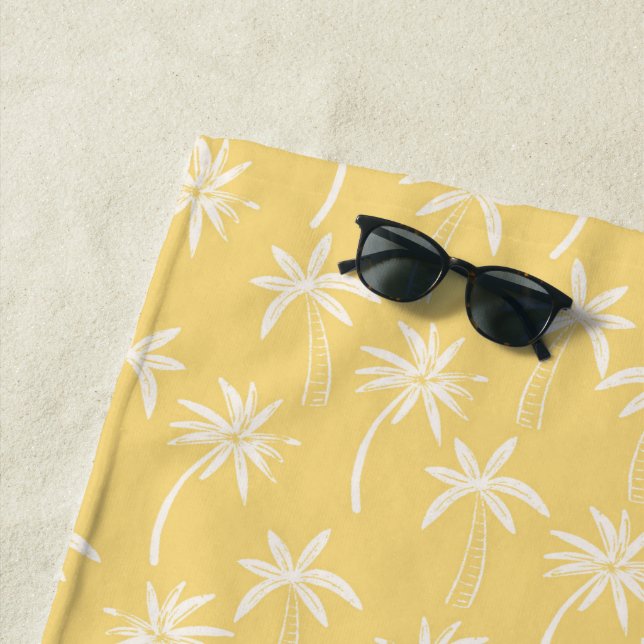Tropical Palm Tree pattern yellow Beach Towel (In Situ)